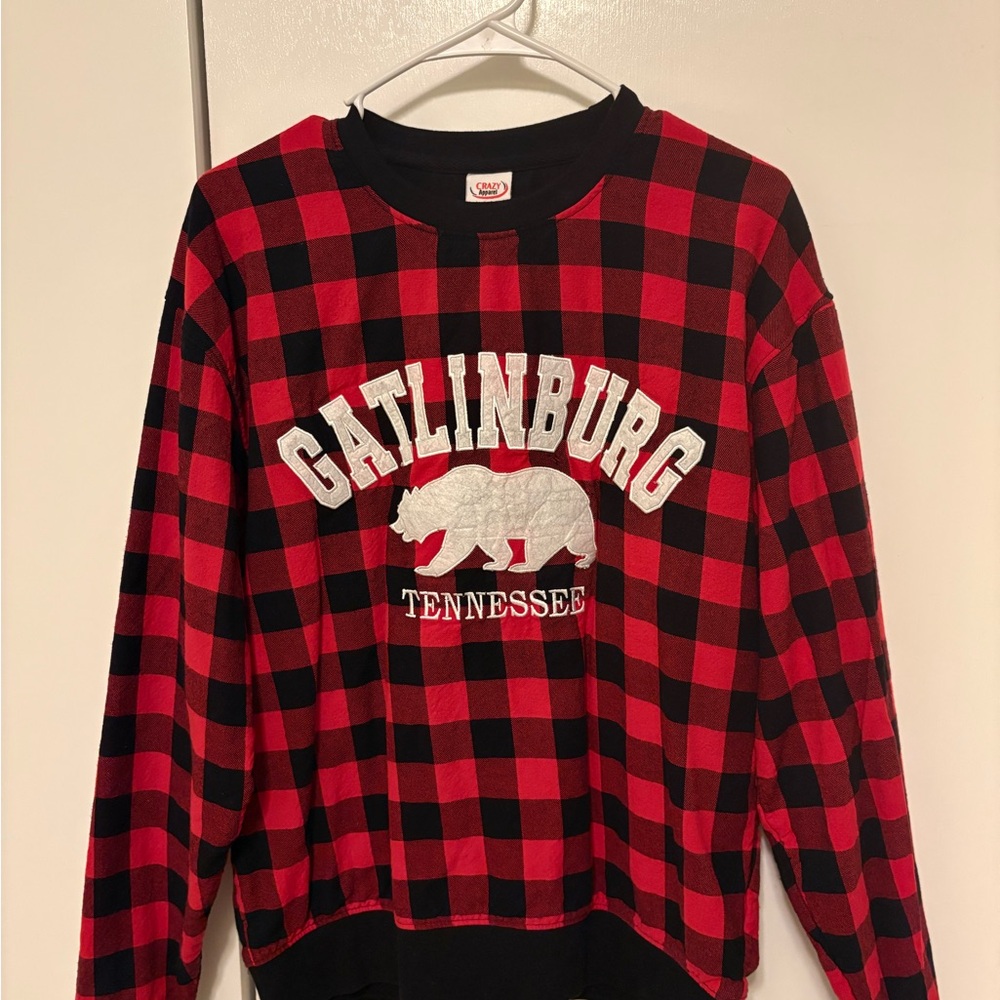 Crazy  apparel Red and Black Plaid Crewneck Sweater